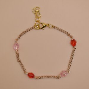 Pink and Red Beaded Gold Bracelet