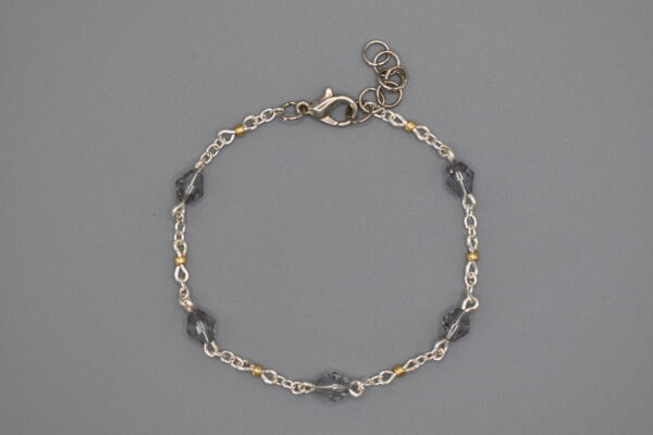 Grey and Gold Beaded Silver Bracelet