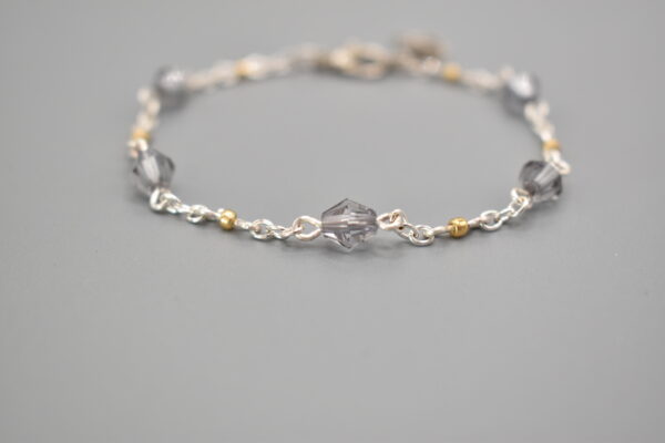 Grey and Gold Beaded Silver Bracelet - Image 4