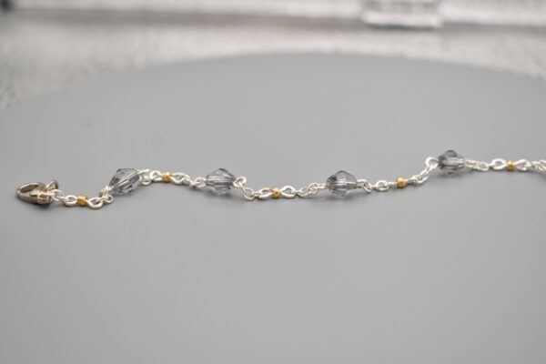 Grey and Gold Beaded Silver Bracelet - Image 3