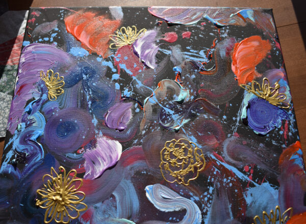Abstract Painting With Gold Flowers - Image 9