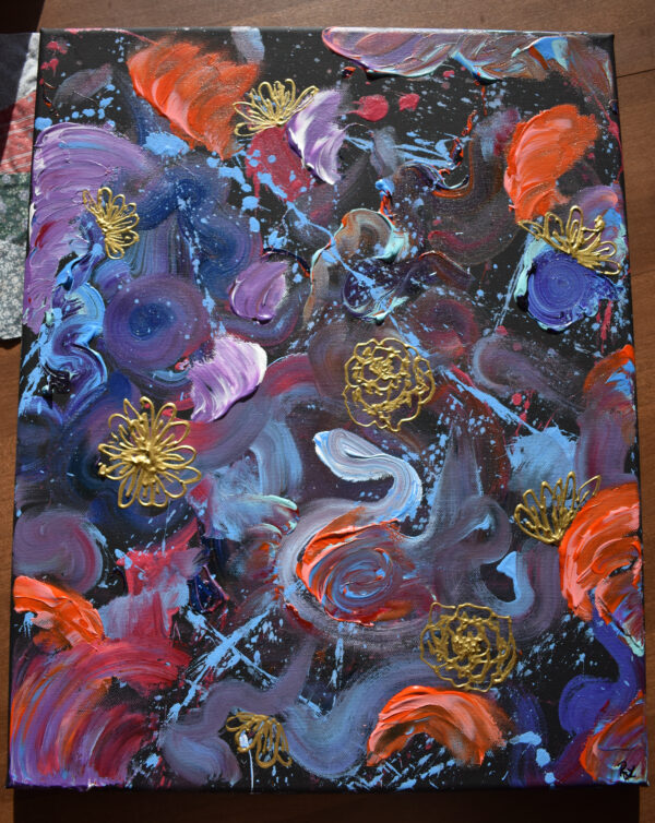 Abstract Painting With Gold Flowers