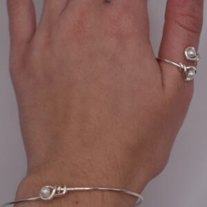 Silver Pearl Bracelet and Ring Set