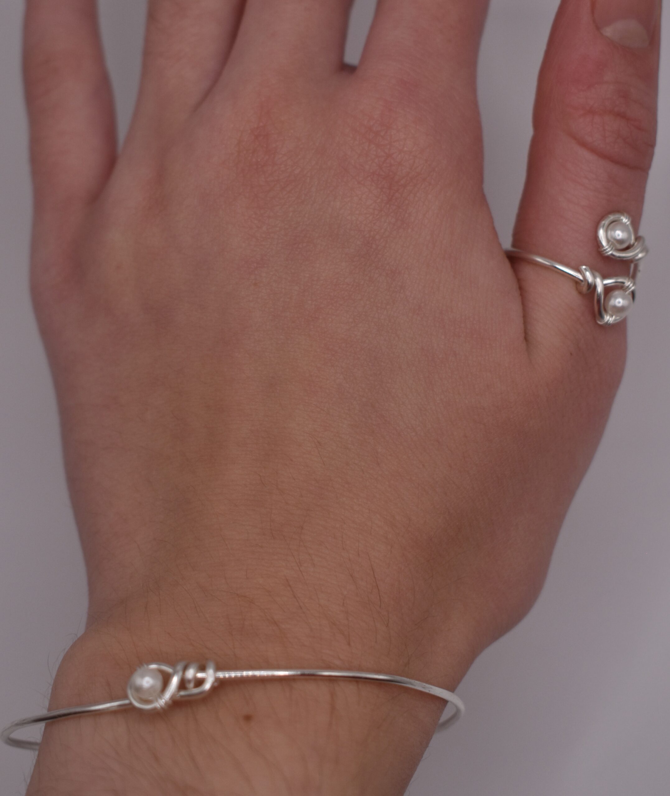 Silver Pearl Bracelet and Ring Set