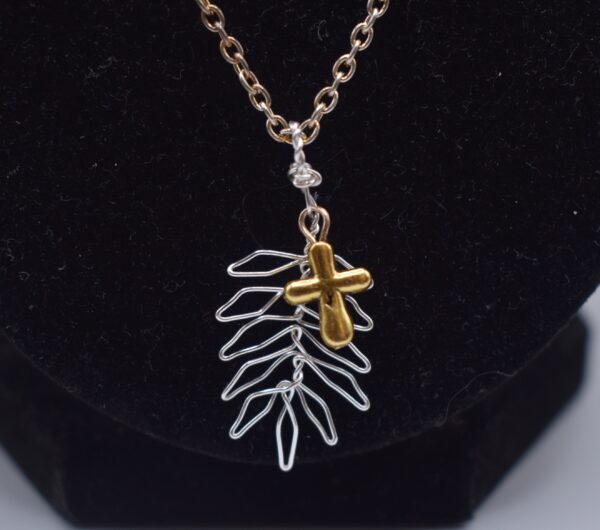 Mixed Metals Palm Leaf and Cross Necklace