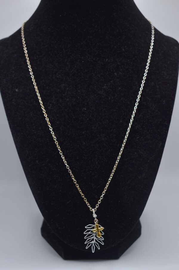 Mixed Metals Palm Leaf and Cross Necklace - Image 2