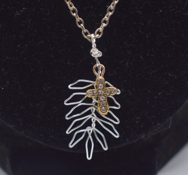 Mixed Metals Palm Leaf and Cross Necklace - Image 3