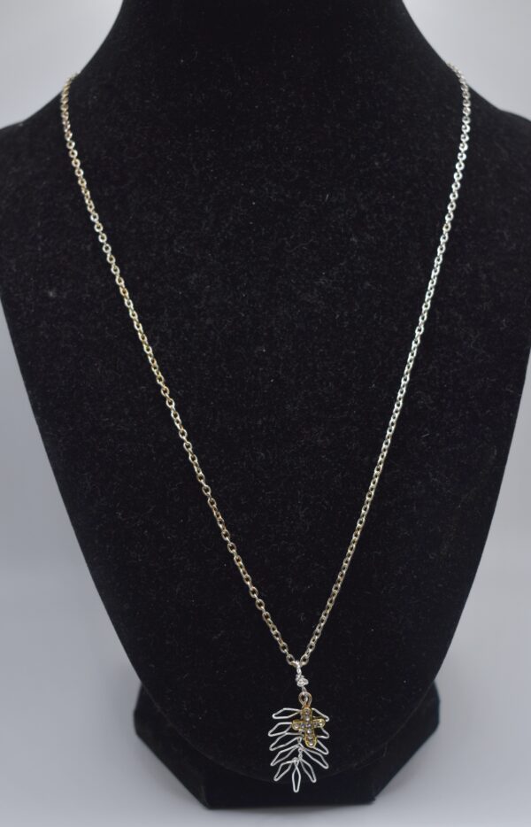 Mixed Metals Palm Leaf and Cross Necklace - Image 4