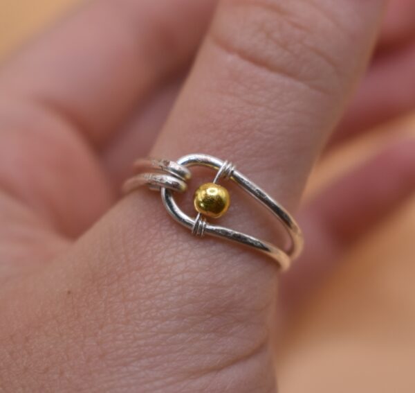 Silver Wire Gold Bead Ring