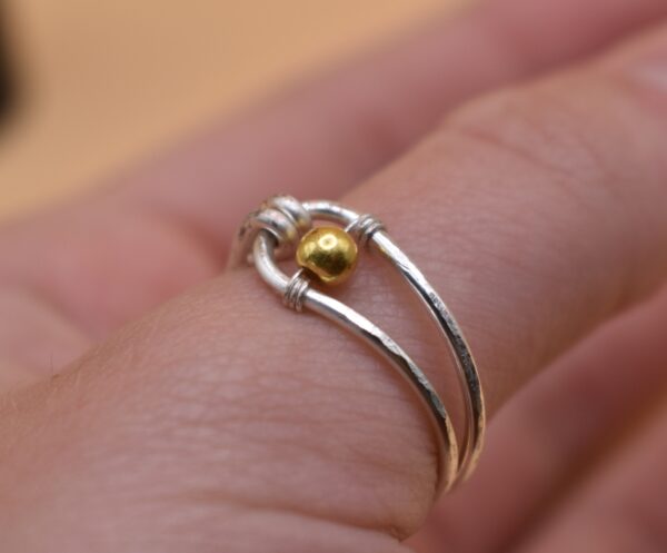 Silver Wire Gold Bead Ring - Image 2