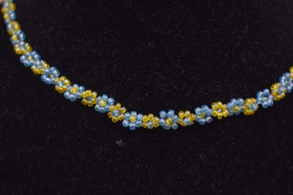 Yellow & Blue Bead Flower Necklace