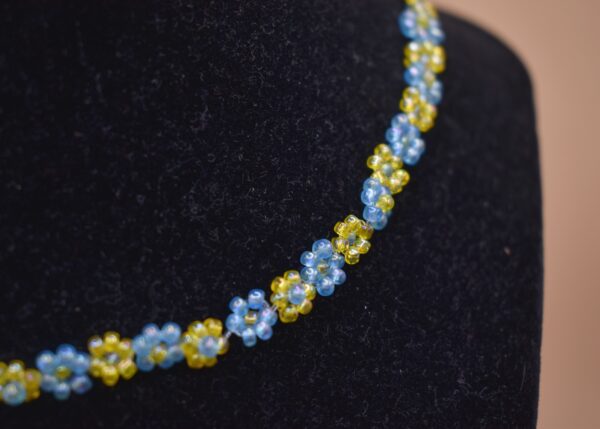 Yellow & Blue Bead Flower Necklace - Image 3
