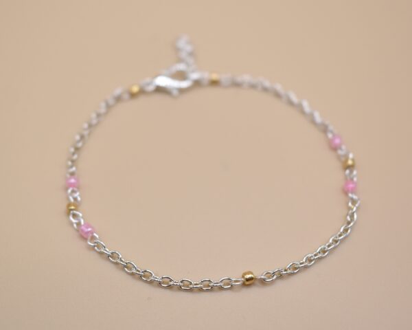 Gold & Pink Bead Silver Bracelet