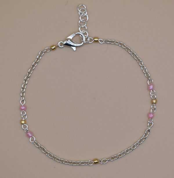 Gold & Pink Bead Silver Bracelet - Image 2