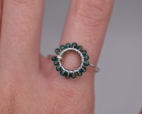 Silver Wire Green Circle Ring