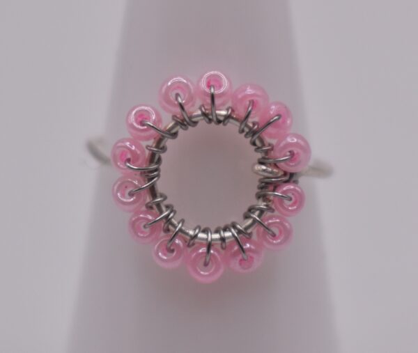 Silver Wire Pink Circle Ring - Image 3