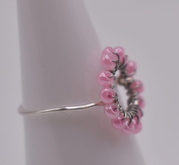 Silver Wire Pink Circle Ring - Image 2