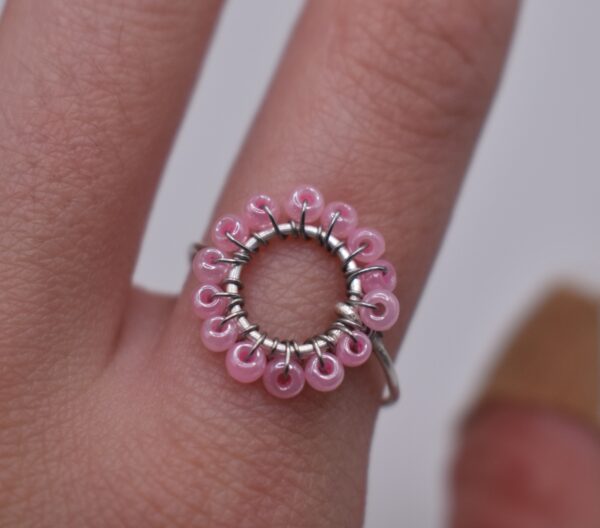 Silver Wire Pink Circle Ring