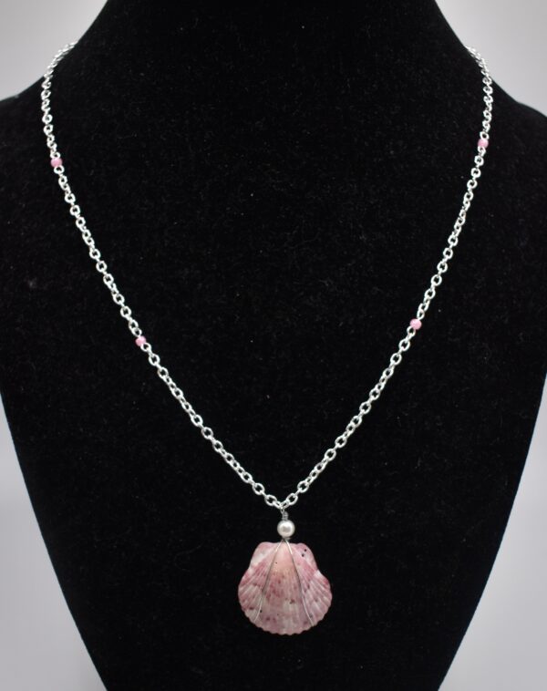 Pink Seashell & Bead Silver Necklace