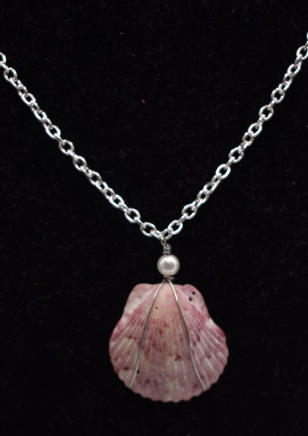 Pink Seashell & Bead Silver Necklace - Image 2