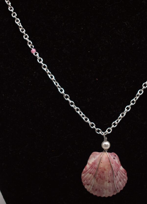 Pink Seashell & Bead Silver Necklace - Image 3