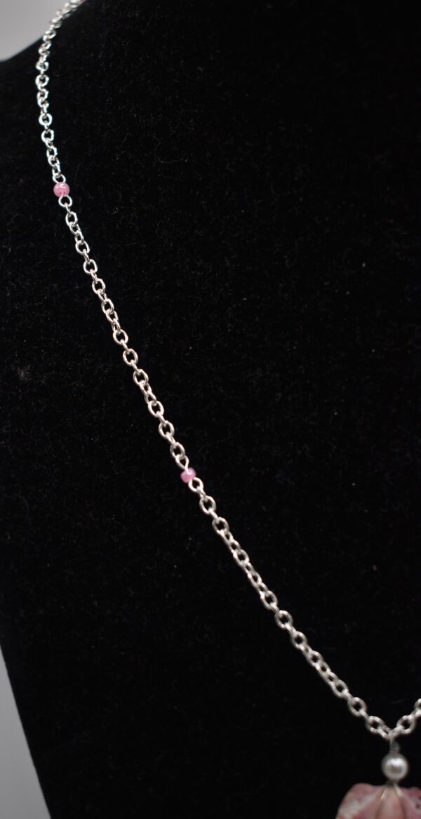 Pink Seashell & Bead Silver Necklace - Image 4