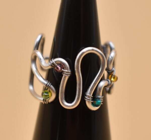 Silver Squiggle Bead Ring