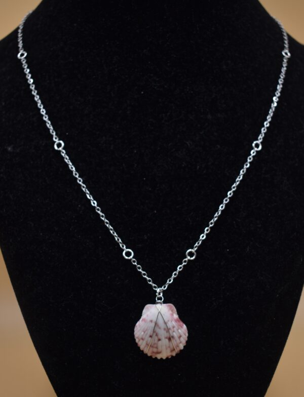 White & Pink Silver Seashell Necklace
