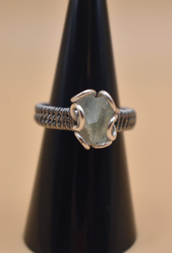 Green Stone Silver Wrapped Band Ring