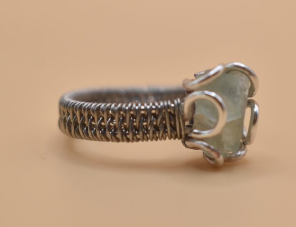 Green Stone Silver Wrapped Band Ring - Image 6