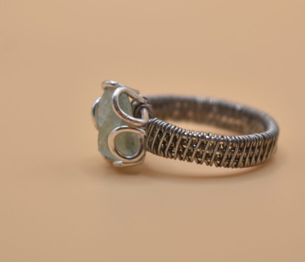 Green Stone Silver Wrapped Band Ring - Image 7