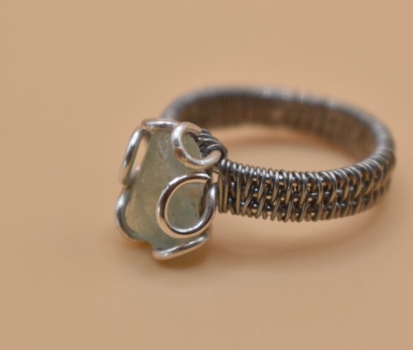 Green Stone Silver Wrapped Band Ring - Image 9