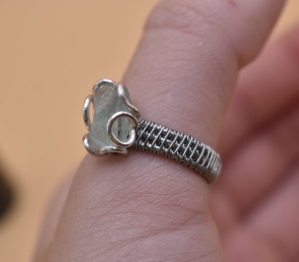 Green Stone Silver Wrapped Band Ring - Image 4