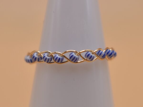 Gold Braid Blue & White Bead Ring