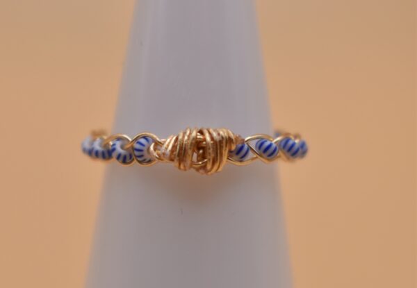 Gold Braid Blue & White Bead Ring - Image 3