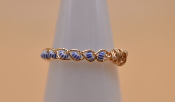 Gold Braid Blue & White Bead Ring - Image 2