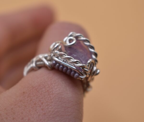 Purple Stone Silver Wire Ring - Image 2