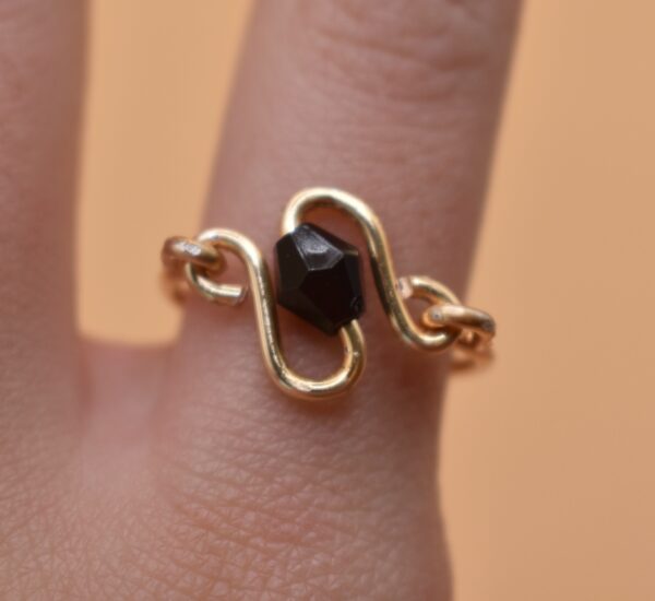 Gold Squiggle & Black Bead Ring
