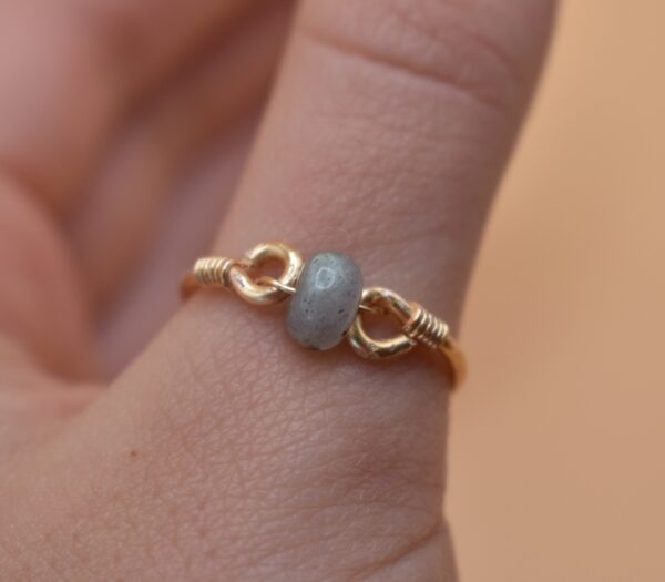 Gold Wire Grey Bead Stone Ring