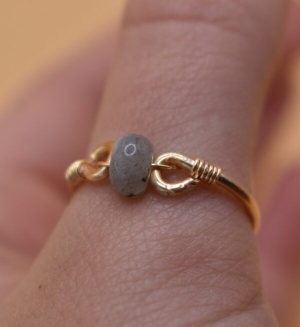 Gold Wire Grey Bead Stone Ring - Image 2