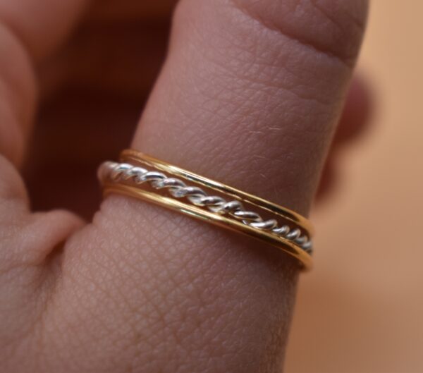 Twisted Silver Wire Gold Strand Ring
