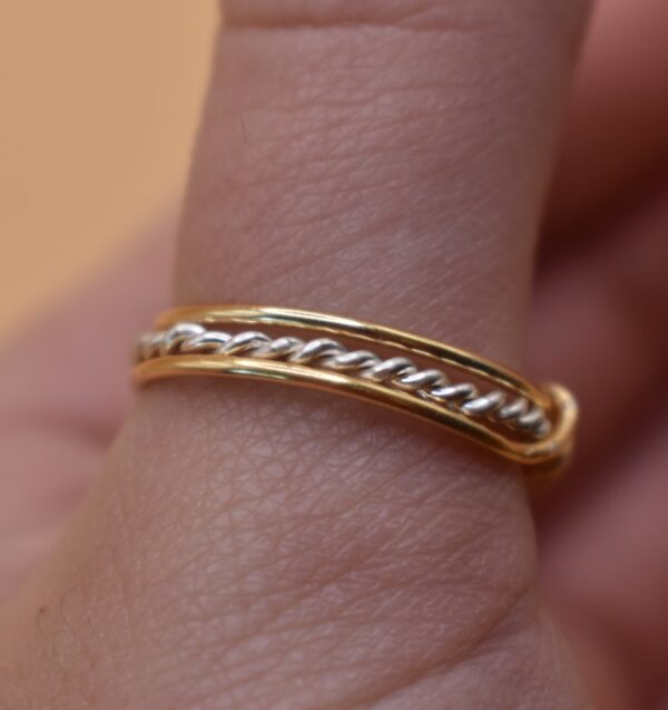 Twisted Silver Wire Gold Strand Ring - Image 2