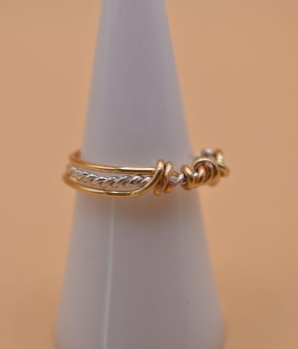 Twisted Silver Wire Gold Strand Ring - Image 4