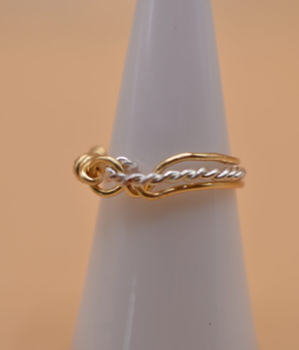 Twisted Silver Wire Gold Strand Ring - Image 6