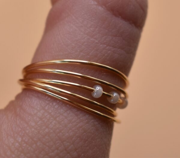 3 White Bead Gold Wire Ring - Image 4