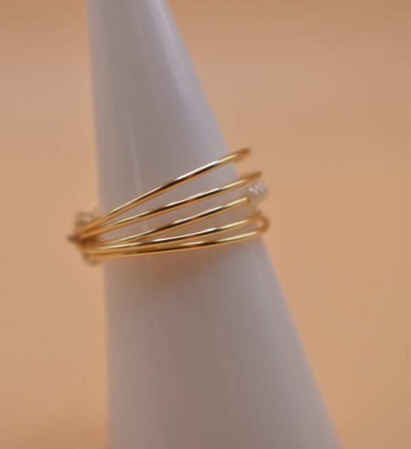 3 White Bead Gold Wire Ring - Image 6