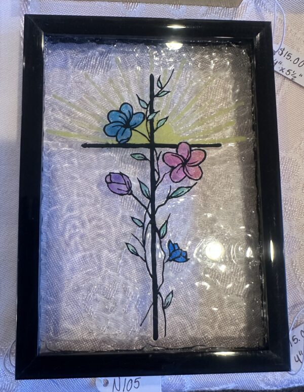 Sun & Flowers Cross Stained Glass