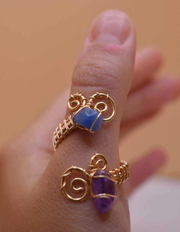 Adjustable Silver or Gold Wire Stone Ring - Image 7