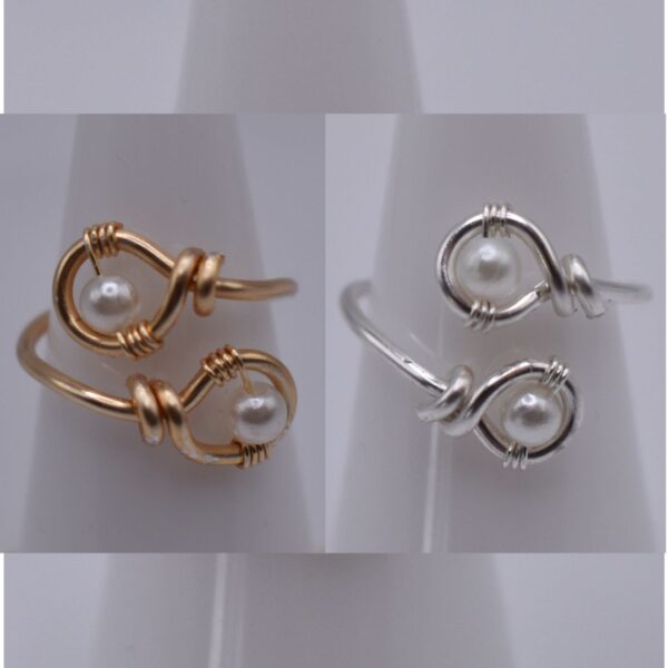 Adjustable Gold or Silver Wire Pearl Ring
