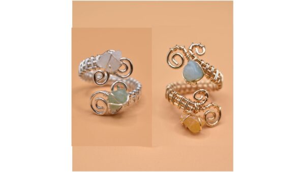 Adjustable Silver or Gold Wire Stone Ring